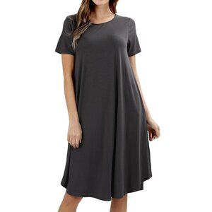 Zenana Short Sleeve Swing T-Shirt Dress with Side Pockets-Size M-ASH GREY